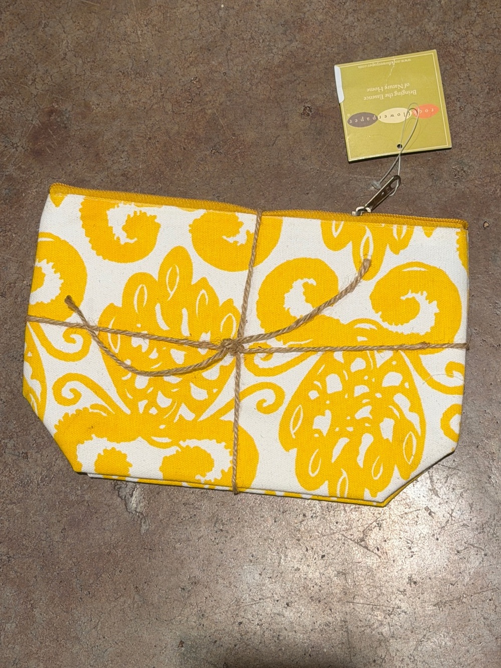 Yellow & White Printed Canvas Zipper Pouch